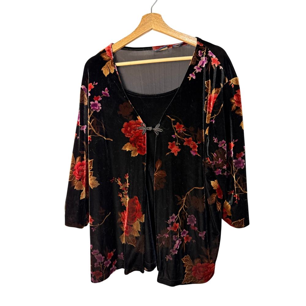 Laura Scott Black Velvet Floral Top 16/18W Romantic Cottagecore 90s